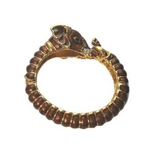Kenneth Jay Lane  Elephant Bracelet Brown Gold Tone Enamel  Rhinestone Bangle